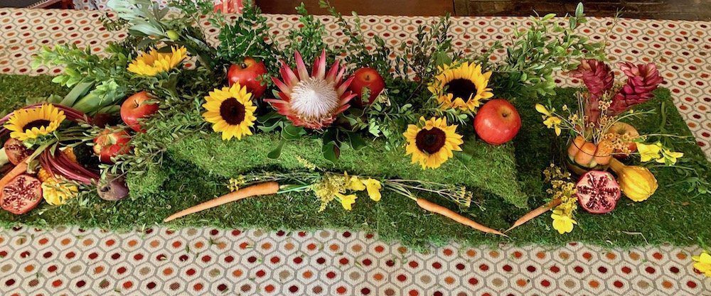 Rosh Hashanah vegetable floral table setting