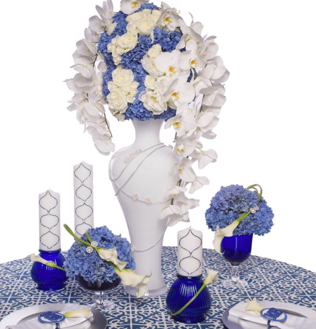 Lavender and white floral table arrangement